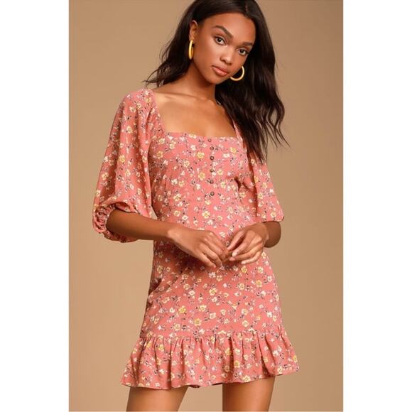 Lulu’s | Trixiebelle Rusty Rose Floral Print Mini Dress - Picture 1 of 11